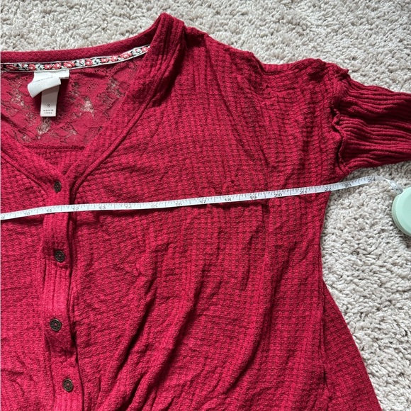 Women's Red Button-Up Lightweight Cartigan - Picture 5 of 7